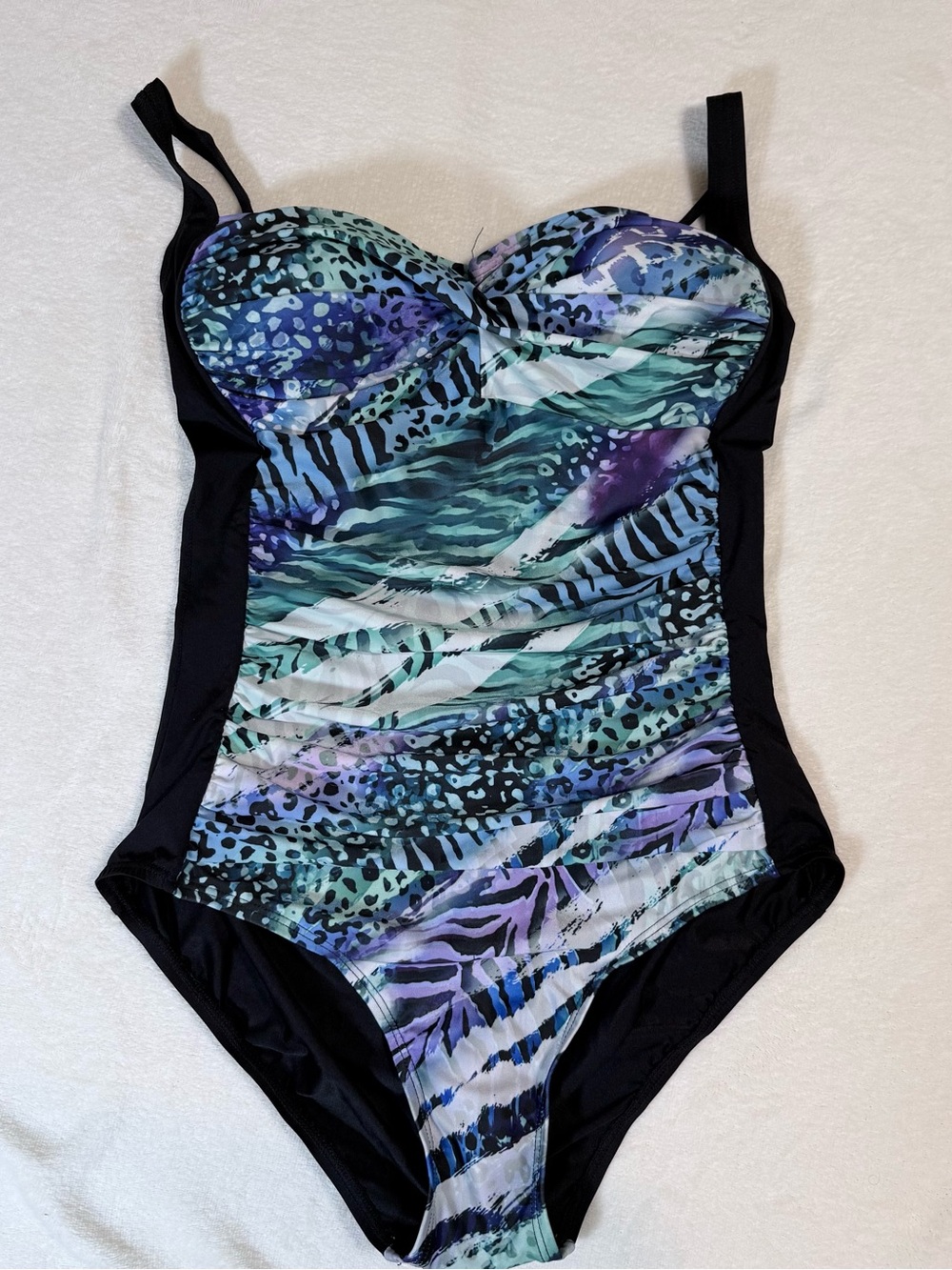 Pursuit w/Tummy Control Blue-Green Animal Print Ruched One Piece- NWT- Size 12 - Picture 5 of 14